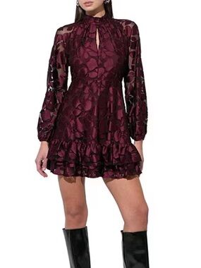 Dillard's Women's Burgundy Long-Sleeve Mini Dress
